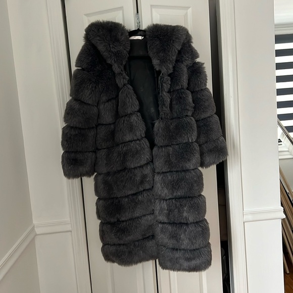 Faux Fur Midi Coat Size Small - Picture 1 of 11